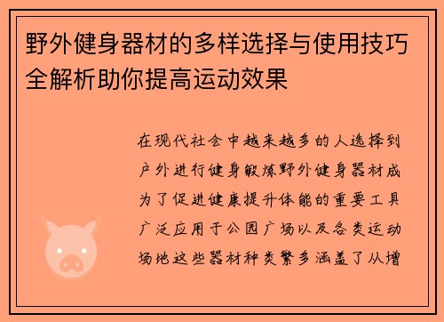 野外健身器材的多样选择与使用技巧全解析助你提高运动效果