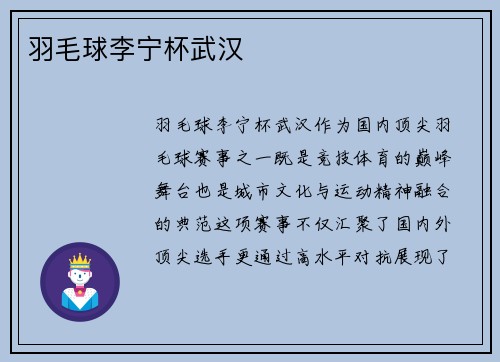 羽毛球李宁杯武汉