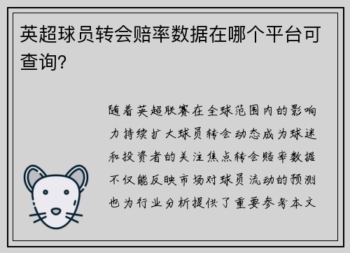 英超球员转会赔率数据在哪个平台可查询？